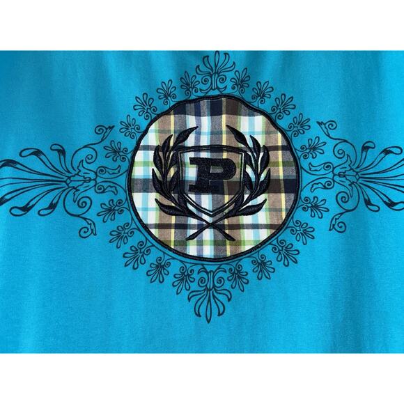 Phat Classics Men's XL Turquoise Plaid Logo Short Sleeve Hip Hop Y2K 90's Shirt - Picture 3 of 7
